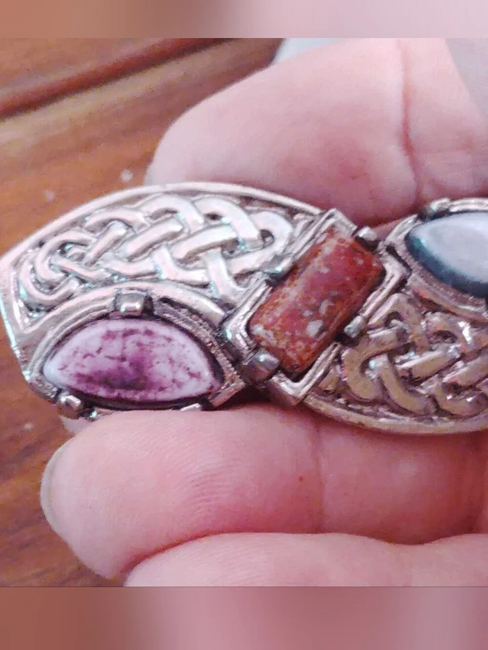 Southwestern Style Silver Tone Brooch Purple Red And Blue Stones